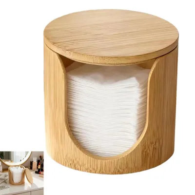 Produktbild von Holz Wattepadspender mit Deckel, Aufbewahrungsbox für Wattepads und Wattestäbchen, stilvoll fürs Bad oder Schlafzimmer