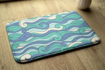 Produktbild von Badteppich Saugfähige - Badezimmer Teppich - Rutschfester Badvorleger Badematte - 90x60 cm - Meereswellen
