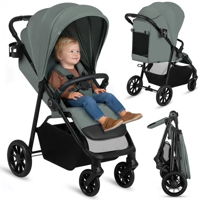 Obrázek produktu pro Lionelo Emerald Buggy lehký kočárek, 91 cm lehátek, XXL stříška UPF50+, skládání jednou rukou, EVA kola, odpružení, košík - zelený