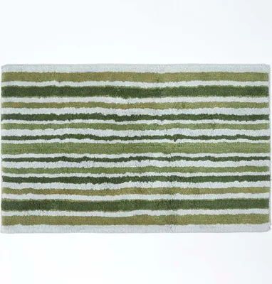 Produktbild von HOMESCAPES Rutschfeste Badematte mit Streifenmuster 100% Baumwolle, grün und grau