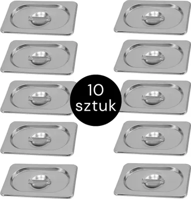 Zdjęcie produktu dla Pokrywka do pojemnika gastronomicznego GN 1/9 ze stali nierdzewnej Mega-M, 176x108mm, zestaw 10 szt.