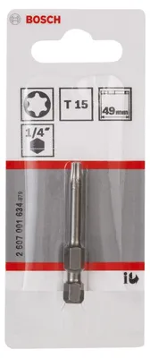 Obrázok produktu pre Bosch 2 607 001 634, 1 kusov, Torx, T15, Oceľ, 49 mm, 25,4 / 4 mm (1 / 4")