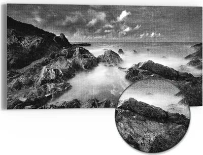 Produktbild von DEQORI Hybrid Leinwand Bild 60x30 cm 'Küstennebelgeflüster' Wandbild Glas flach modern