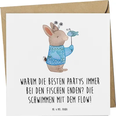 Produktbild von Mr. & Mrs. Panda Grußkarte Fische Flow Spaß - Weiß - Geschenk, Klappkarte, Angler, Kreativität, doppelkarte, Horoskop, Tierkreiszeichen, faltkarte, Party, Nachhaltigkeit