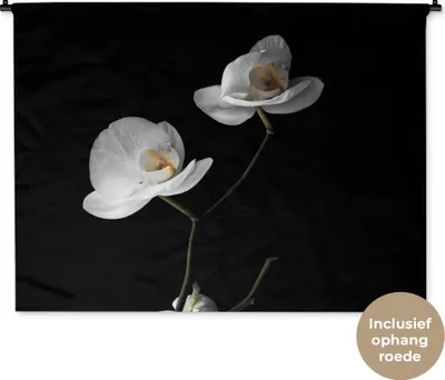 Produktbild von MuchoWow® Wandteppich Wandbehang Orchidee - Blumen - Schwarz - Weiß - Stilleben 150x112 cm Tapisserie Dekoration Wandtuch - Wanddecke - Wandteppiche