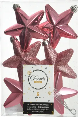 Produktbild von Christbaumschmuck Sterne 7cm Kunststoff 6 Stück - Lippenstiftrosa