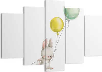 Produktbild von Bild auf Leinwand - Leinwandbild - 5 Teile - Häschen Luftballons Kinder - 150x100cm - Wand Bild - Wanddeko - Wandbilder - Leinwanddruck - Bilder - Wanddekoration - Leinwand bilder - EA150x100-4731