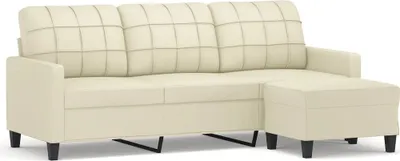 Produktbild von vidaXL 3-Sitzer-Sofa mit Hocker Creme 180 cm Kunstleder