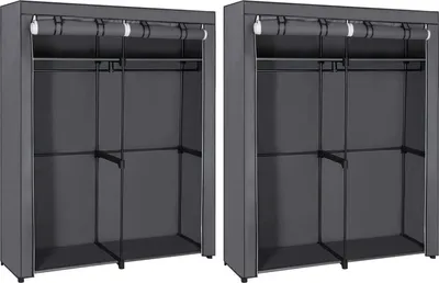 Produktbild von SONGMICS Kleiderschrank, 2er Set, Garderobe mit 2 Kleiderstangen, Aufbewahrung von Kleidung, Stoffschrank, Kleiderständer, faltbar, Ankleidezimmer, Schlafzimmer, 140 x 43 x 174 cm, grau LBD018G02