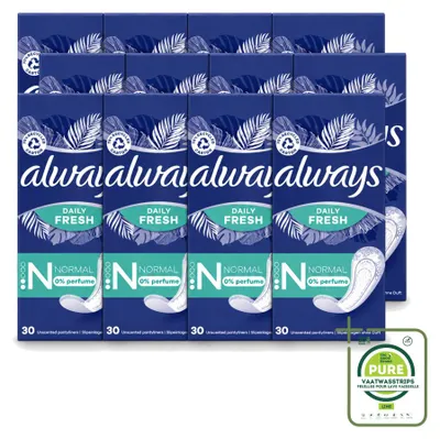 Produktbild von 12 x Always Daily Fresh Slipeinlagen - Normal - Unparfümiert - Großpackung - 12 Stücke