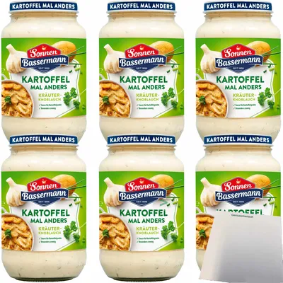 Produktbild von Sonnen Bassermann Kartoffel mal anders Kräuter-Knoblauch 6er Pack (6x405g Glas) + usy Block