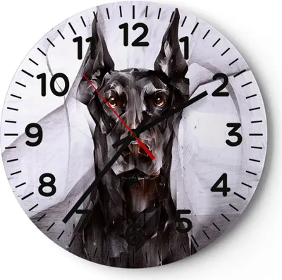 Produktbild von Wanduhr - Rund - Glasuhr - Hund Abstraktion - 40x40cm - Schleichendes Uhrwerk - Lautlos - zum Aufhängen bereit - Dekoration Modern - Wanddekoration aus Glas - C4AR40x40-3999