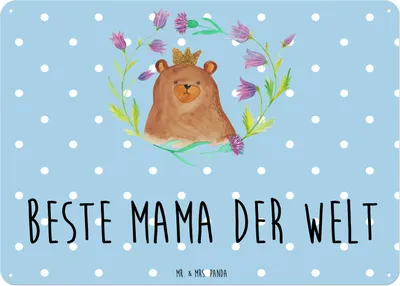 Produktbild von Mr. & Mrs. Panda Schild Bär Königin DIN A6 - Blau Pastell - Geschenk, Mom, Mama, tafel, Mutti, Teddy, Blechschild, Mutter, Lieblingsmensch, Metallbild, Türschild