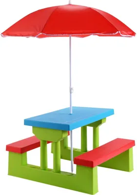 Produktbild von Kindersitzgruppe mit Sonnenschirm, Gartenmöbel für Kinder, Kinder Sitzgarnitur, Kinder Möbel Set Garten, Kinder Sitzbank draußen (Modell 1)