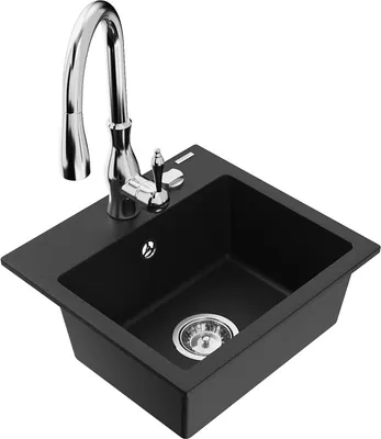 Produktbild von Mexen Milo 1-Becken-Granit-Spüle mit Mischbatterie Savita, Schwarz - 6505-77-672601-00
