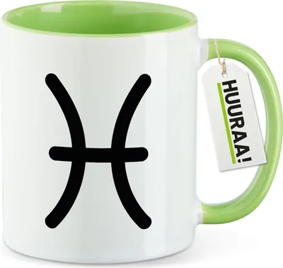 Produktbild von Huuraa Kaffeetasse Fische Sternzeichen Zeichen 330ml Grün Keramik Kaffeebecher Geschenkidee
