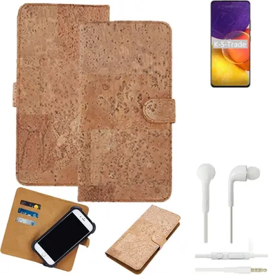 Produktbild von K-S-Trade Hülle kompatibel mit Samsung Galaxy Quantum2 + in ear Kopfhörer Kork Handyhülle Cover  Schutzhülle TPU Case Bumper in Hellbraun, (1x)