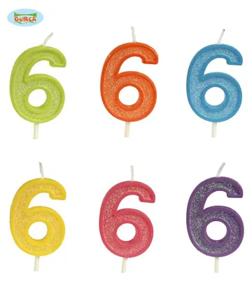 Immagine prodotto di Candela glitterata numero 6 - Decorazione per compleanno