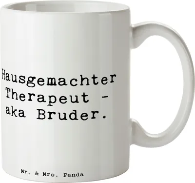 Produktbild von Mr. & Mrs. Panda Kaffeetasse Spruch Bruder Therapeut - Weiß - Geschenk, Brüderlichkeit, Bruderherz, Teetasse, Kaffeebecher, Beratung, herzerwärmende Sprüche, Becher