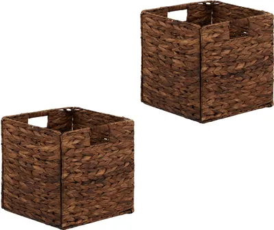 Produktbild von Korb CAO 2er Set 32x32 cm, braun - Handgefertigte Körbe aus Wasserhyazinthe, faltbar mit robusten Griffen. Vielseitig für Schlafzimmer, Büro, Wohnzimmer. Praktisch & Dekorativ, Regalkorb, Aufbewahrung