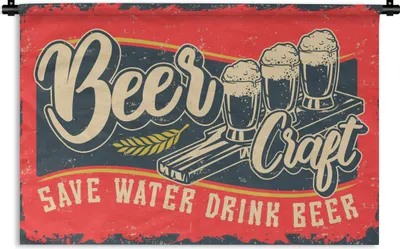 Produktbild von MuchoWow® Wandteppich Wandbehang Mancave - Bier - Gläser - Vintage 120x80 cm Tapisserie Dekoration Wandtuch - Wanddekorationen - Wandtücher