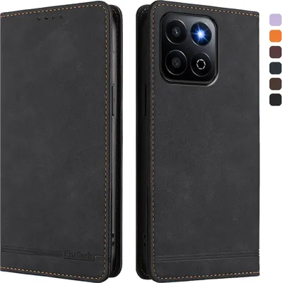 Immagine prodotto di Custodia per Honor X7C 5G, custodia retro in Finto cuoio con supporto e slot per carte Nero