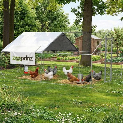 Produktbild von zooprinz Hühnervoliere Metall | mit Sonnendach | Erdanker | 400x300x195cm | Wetterfest | UV-Beständig