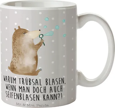 Produktbild von Mr. & Mrs. Panda Tasse Bär Seifenblasen - Grau Pastell - Geschenk, Lustig Sein Glücklich Traurig Happy, Kaffeetasse, haferl, Kaffeebecher, Teddy, Trinkbecher, Kaffeepott