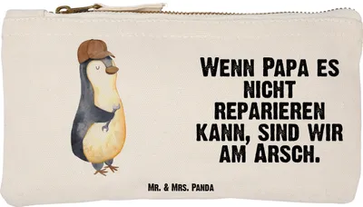 Produktbild von Mr. & Mrs. Panda Kosmetiktasche Wenn Papa es nicht reparieren kann, sind wir am Arsch Größe S Klein - Weiß - Geschenk, Muttertag, Vatertag, Kulturbeutel, Mäppchen, Vater
