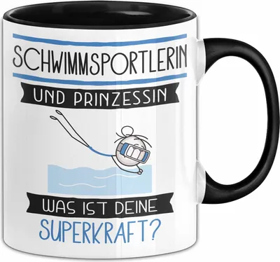 Produktbild von Schwimmsportlerin Und Prinzessin Tasse Geschenk Für Eine Schwimmsportlerin Geburtstag Was Ist Deine Superkraft (Schwarz)