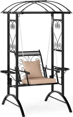 Produktbild von COSTWAY Outdoor Schaukel mit Gestell, Gartenschaukel Metall mit 2 Rankgittern, abnehmbaren Kissen & Seitentischen, Terrassenschaukel bis 160kg Schwarz