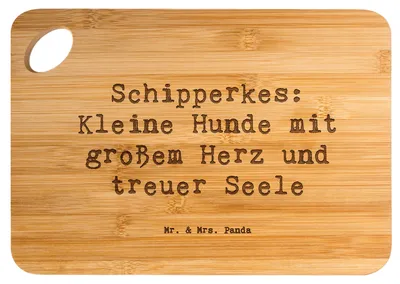 Produktbild von Mr. & Mrs. Panda Brett Spruch Schipperkes Herz - Transparent - Geschenk, Hunderassen Eigenschaften, Frühstücksbrettchen, mutige Hunde, holzschneidebrett, treue Seele