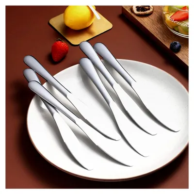 Produktbild von 6-teiliges Menümesser-Set aus Edelstahl, 22,8 cm, Tafelmesser, Buttermesser-Set, spülmaschinenfest (Silber)