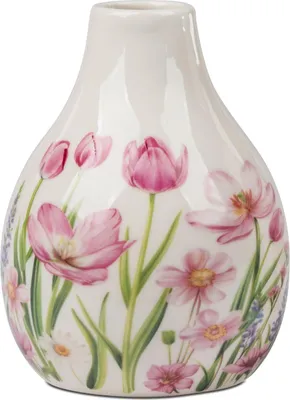 Produktbild von Dekovase Blumenzeit H. 12cm weiß rosa aus Porzellan Formano F26