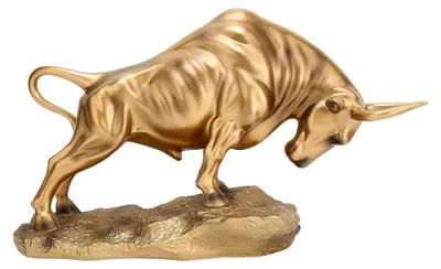 Produktbild von Goldener Stier, Stierskulptur als Dekoration, moderne Kunst, Schmuckhalter, Tierstatue für Schreibtisch und Heimdekoration