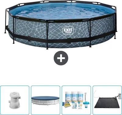 Produktbild von Rond Zwembad aus Stein - 360 x 76 cm - inkl. Pumpe und Abdeckung - Solar Mat - jetzt günstig