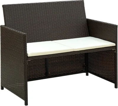 Immagine prodotto di The Living Store Divano da giardino a 2 posti con cuscini in poly rattan marrone