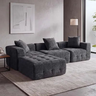 Immagine prodotto di Divano HWC-R33, divano a 3 posti, divano imbottito/divano relax, tessuto/materiale tessile (340g/m²), 270 cm, colore grigio scuro