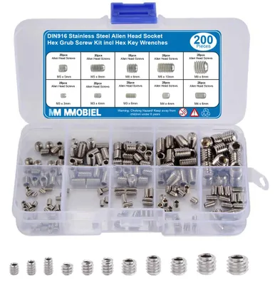 Produktbild von 200-teilig DIN916 Edelstahl M3 M4 M5 M6 M8 Innensechskant Schraubensatz