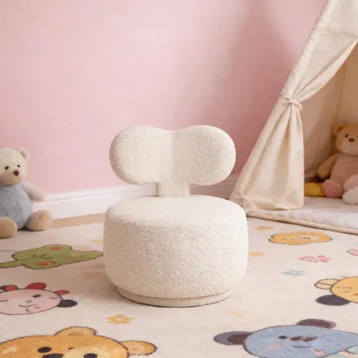 Produktbild von Kinder-Polsterhocker rund mit Rückenlehne, weich, fürs Kinderzimmer, unter 3 Jahren, Weiß Ø30 x 38 cm【HD3038】