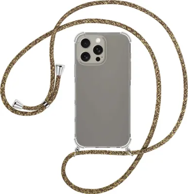 Produktbild von Handykette Backcover-Schutzhülle mit Band (Metall silberfarben) für iPhone 16 Pro Max - braun+beige