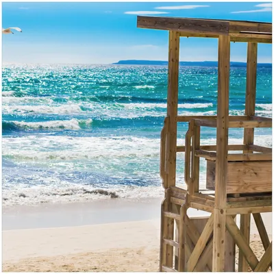 Produktbild von Wallario Premium Glasbild, freischwebende Optik, kräftige Farben, Größe 50 x 50 cm Motiv Badestrand - Mallorca Spanien