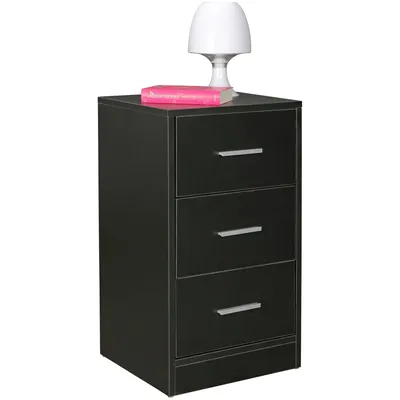 Produktbild von Nachtkonsole FOGGIA Holz Nachttisch modern mit 3 Schubladen schwarz | Design Nachtkästchen 37,5 x 68 x 35 cm | Extra hohes Nachtschränkchen