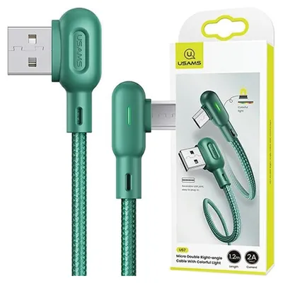 Productafbeelding van Usams Micro-USB kabel, 2A, 1,2 meter, haaks, groen, model U57, artikelnummer Sj458Usb02 (Us-Sj458)