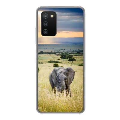 Produktbild von MuchoWow® Handyhülle Schutzhülle Hülle für Samsung Galaxy A03s Elefant - Tiere - Landschaft - Sonne - Natur Silikon Softcase Handy Hülle - Schutz