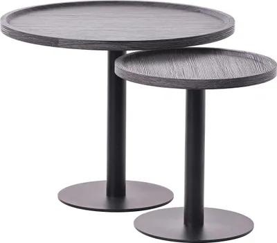 Produktbild von CLP 2er Set Beistelltische Aspen runde Tischplatten mit schwarzem Metallgestell grau