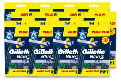 Zdjęcie produktu dla 12 sztuk maszynek do golenia jednorazowych Gillette Blue 3 Smooth - zestaw ekonomiczny