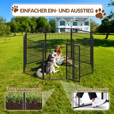 Produktbild von Welpenauslauf 80 cm, schwarz, 16 Paneele mit Tür & 2 Schlössern, faltbar, für innen & außen, DIY-vielseitig