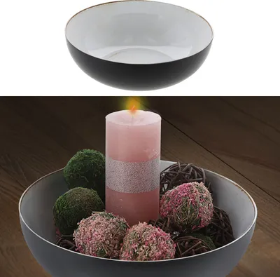 Produktbild von Deko Schale rund weiß/schwarz Antikoptik Ø30cm x H10cm Kunststoff Pflanzschale Snackschale Obstschale