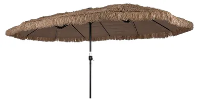 Produktbild von KOMFOTTEU Hawaii Sonnenschirm, Ø 450 cm Reisstroh Strandschirm mit 12 Metallrippen, Strohschirm mit Kurbel & Sonnenschutz, Gartenschirm tragbar leicht, Terrassenschirm für Garten, Strand, Braun